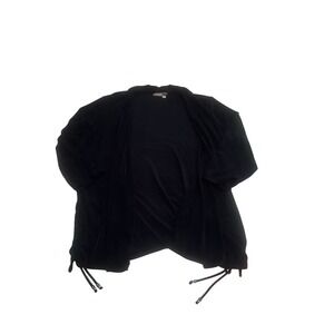 Chicos Travelers XL Black Open Front‎ Cardigan Beaded Drawstring Slinky Knit